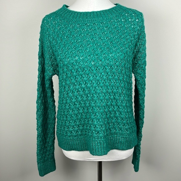 Loft Bobble Stitch Wool Blend Chunky Green Cozy Textured Sweater Sz S Cozycore - Picture 2 of 11